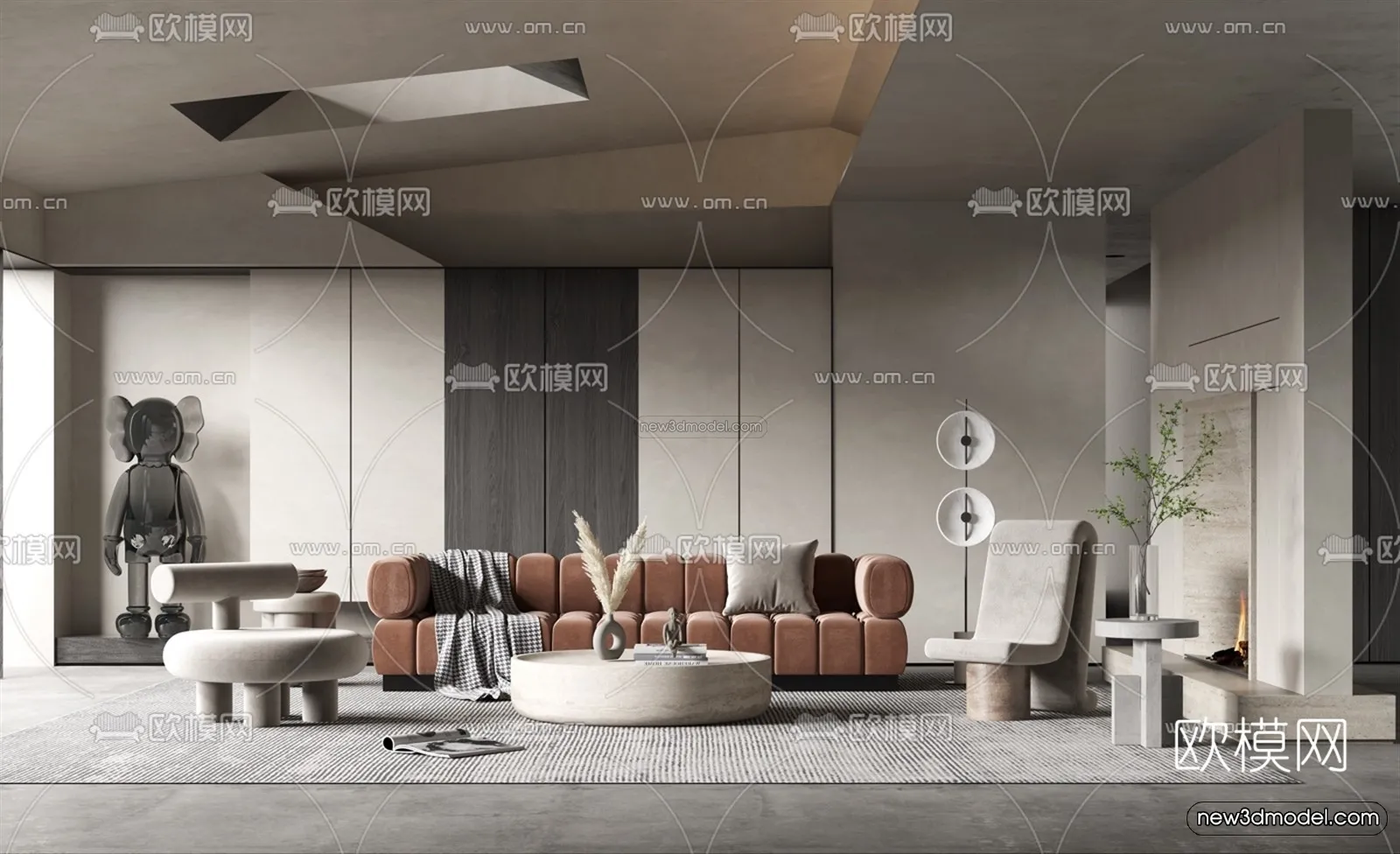 Minimalist Style Interior 3D Blocks – Living Room 3D Model – 030 – VRAY