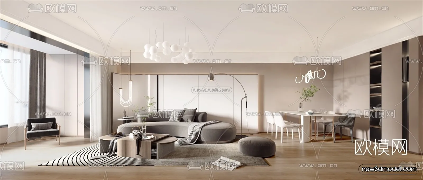 Minimalist Style Interior 3D Blocks – Living Room 3D Model – 031 – VRAY