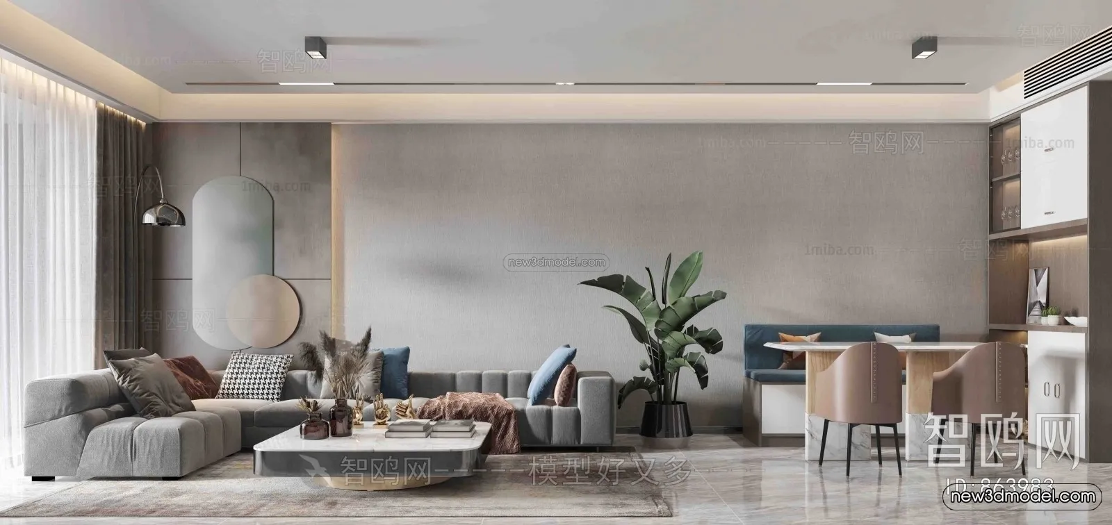 Minimalist Style Interior 3D Blocks – Living Room 3D Model – 034 – VRAY