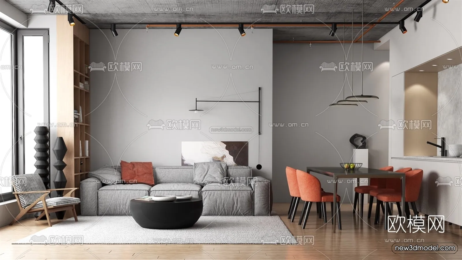 Minimalist Style Interior 3D Blocks – Living Room 3D Model – 035 – VRAY