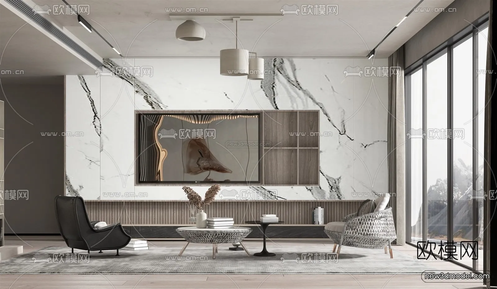 Minimalist Style Interior 3D Blocks – Living Room 3D Model – 036 – VRAY