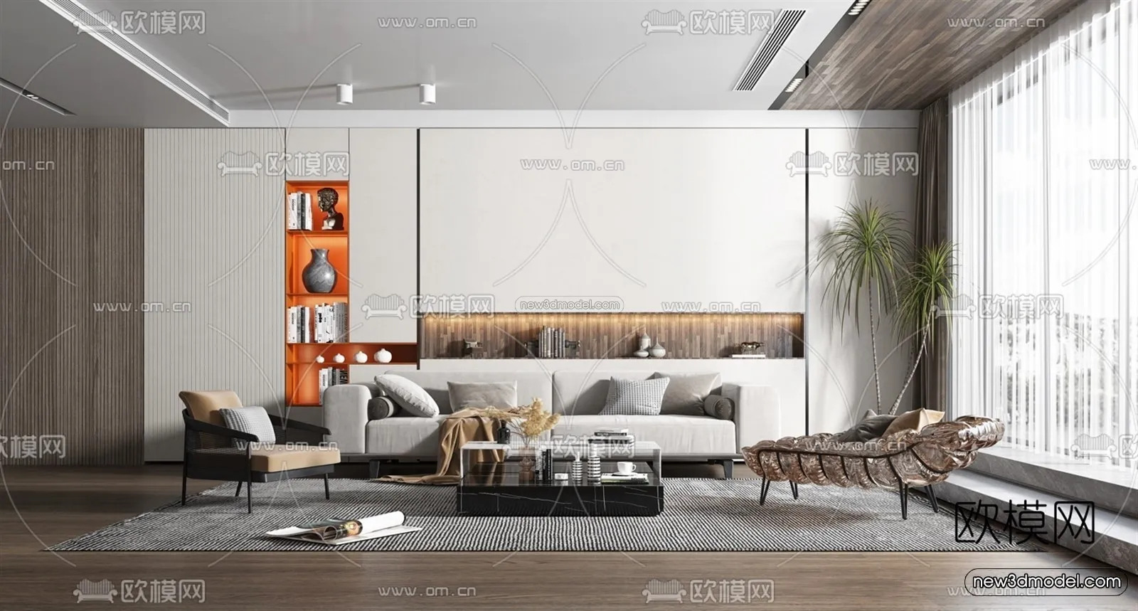 Minimalist Style Interior 3D Blocks – Living Room 3D Model – 037 – VRAY