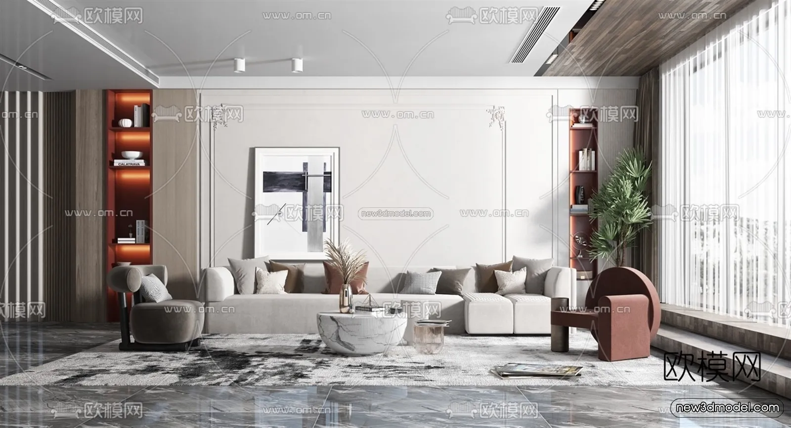 Minimalist Style Interior 3D Blocks – Living Room 3D Model – 038 – VRAY