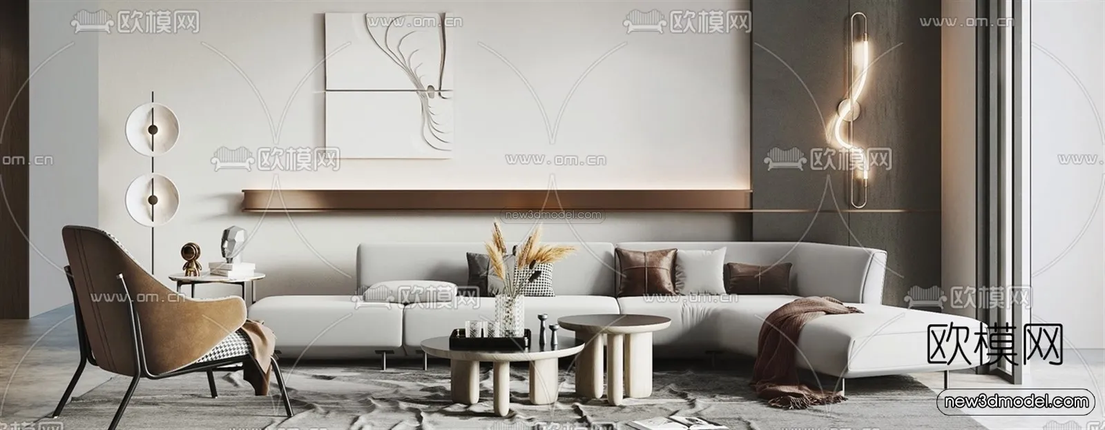 Minimalist Style Interior 3D Blocks – Living Room 3D Model – 039 – VRAY