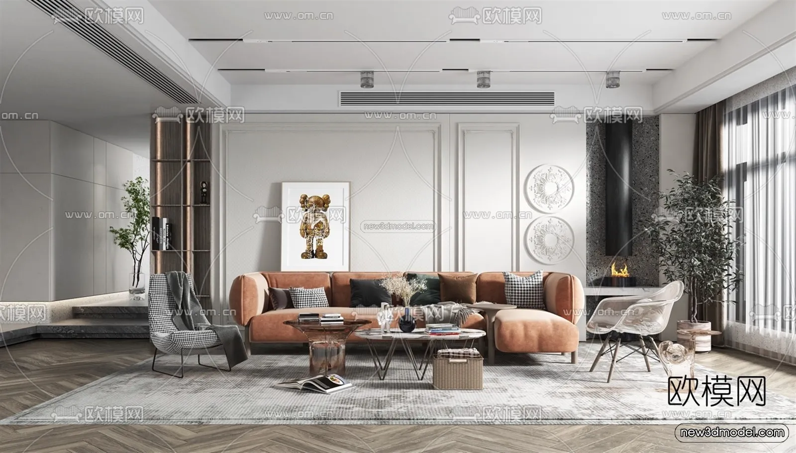 Minimalist Style Interior 3D Blocks – Living Room 3D Model – 040 – VRAY