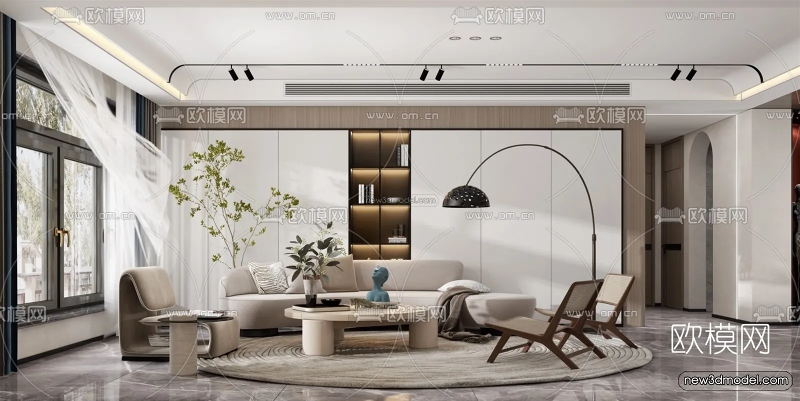 Minimalist Style Interior 3D Blocks – Living Room 3D Model – 042 – VRAY