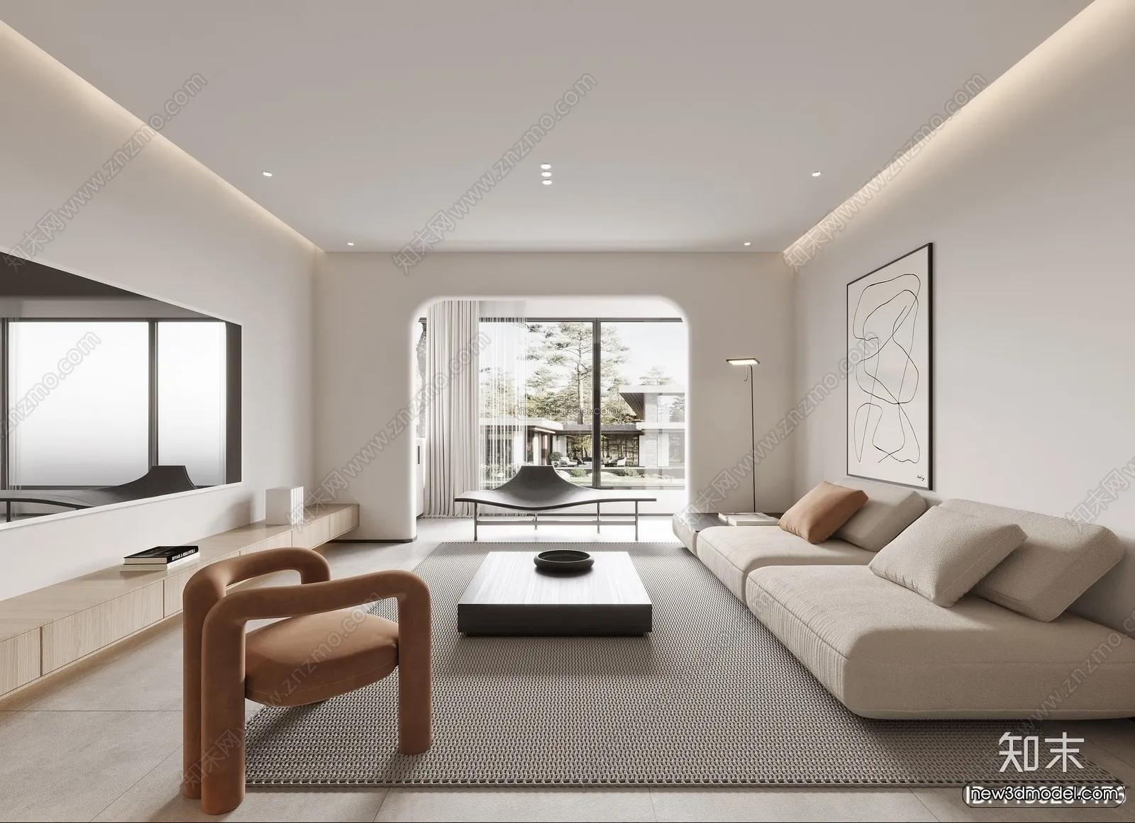 Minimalist Style Interior 3D Blocks – Living Room 3D Model – 043 – CORONA