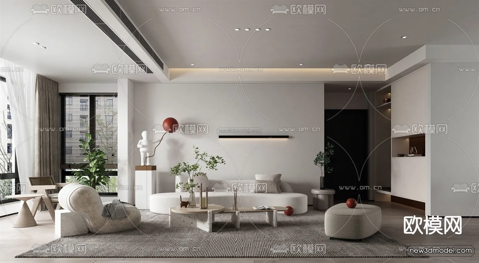 Minimalist Style Interior 3D Blocks – Living Room 3D Model – 045 – VRAY