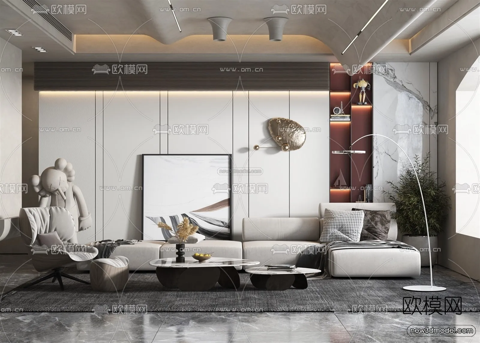 Minimalist Style Interior 3D Blocks – Living Room 3D Model – 046 – VRAY