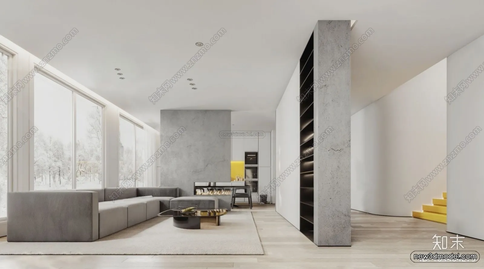 Minimalist Style Interior 3D Blocks – Living Room 3D Model – 048 – VRAY