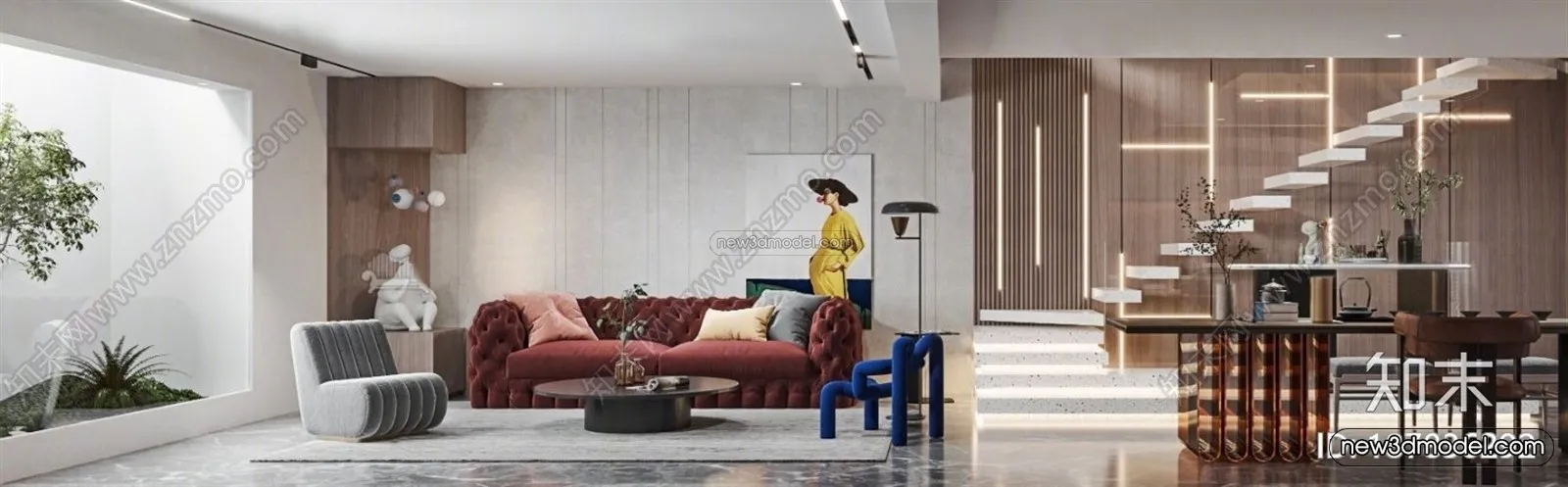 Minimalist Style Interior 3D Blocks – Living Room 3D Model – 049 – VRAY