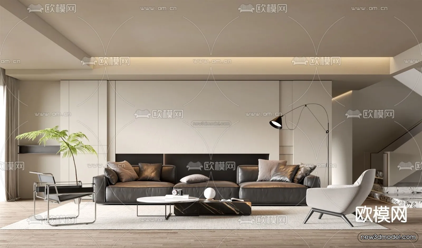 Minimalist Style Interior 3D Blocks – Living Room 3D Model – 051 – VRAY