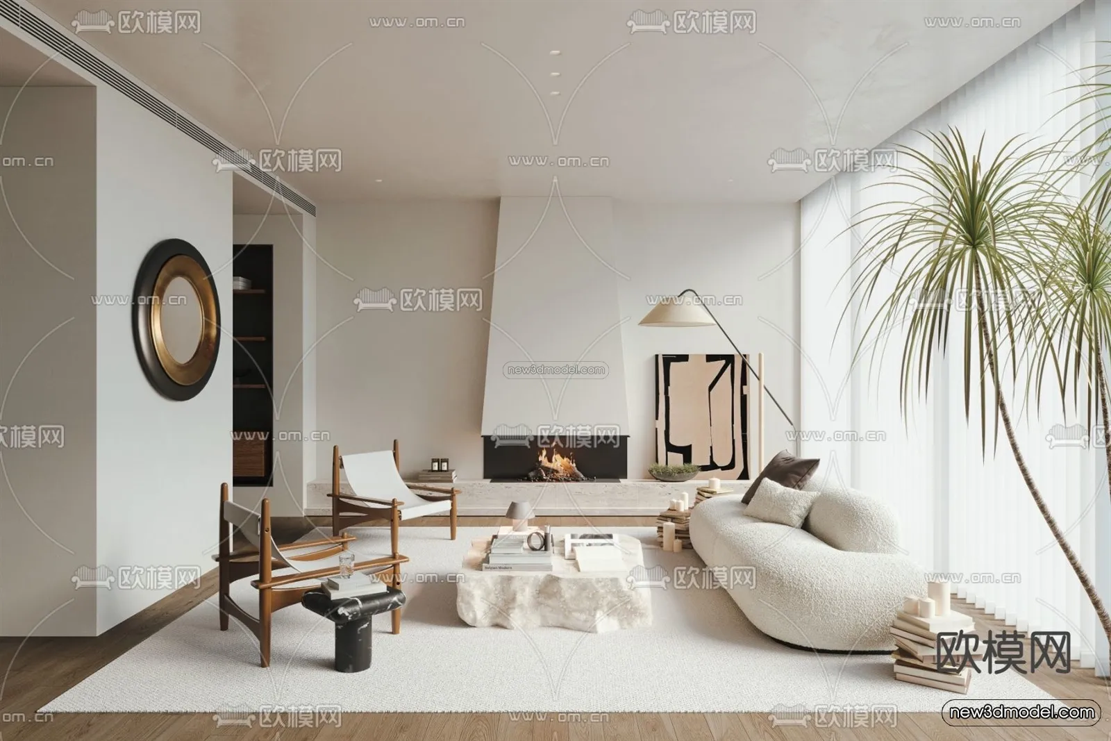 Minimalist Style Interior 3D Blocks – Living Room 3D Model – 052 – VRAY
