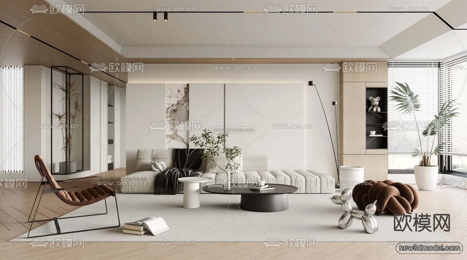 Minimalist Style Interior 3D Blocks – Living Room 3D Model – 053 – VRAY