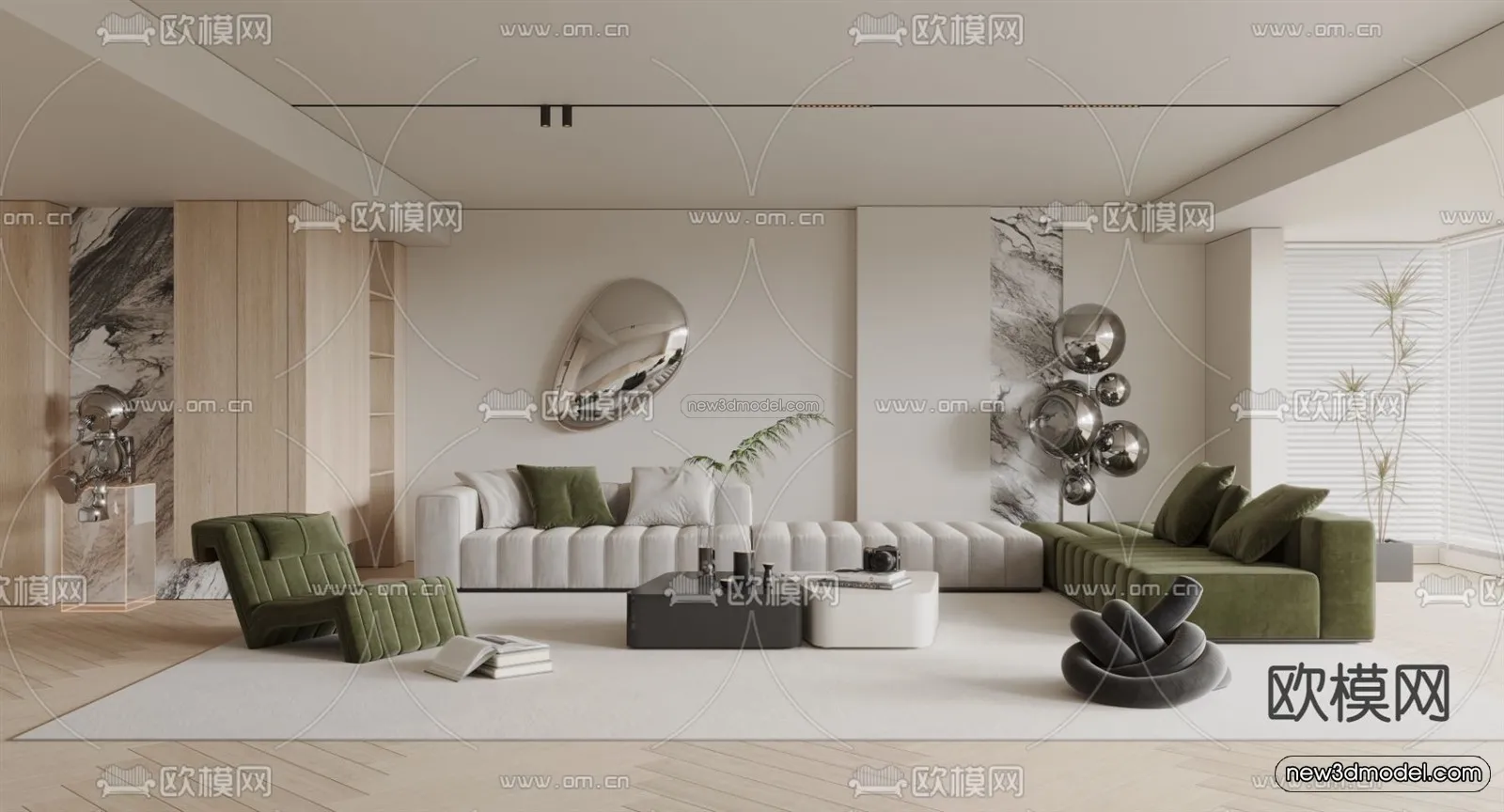 Minimalist Style Interior 3D Blocks – Living Room 3D Model – 054 – CORONA