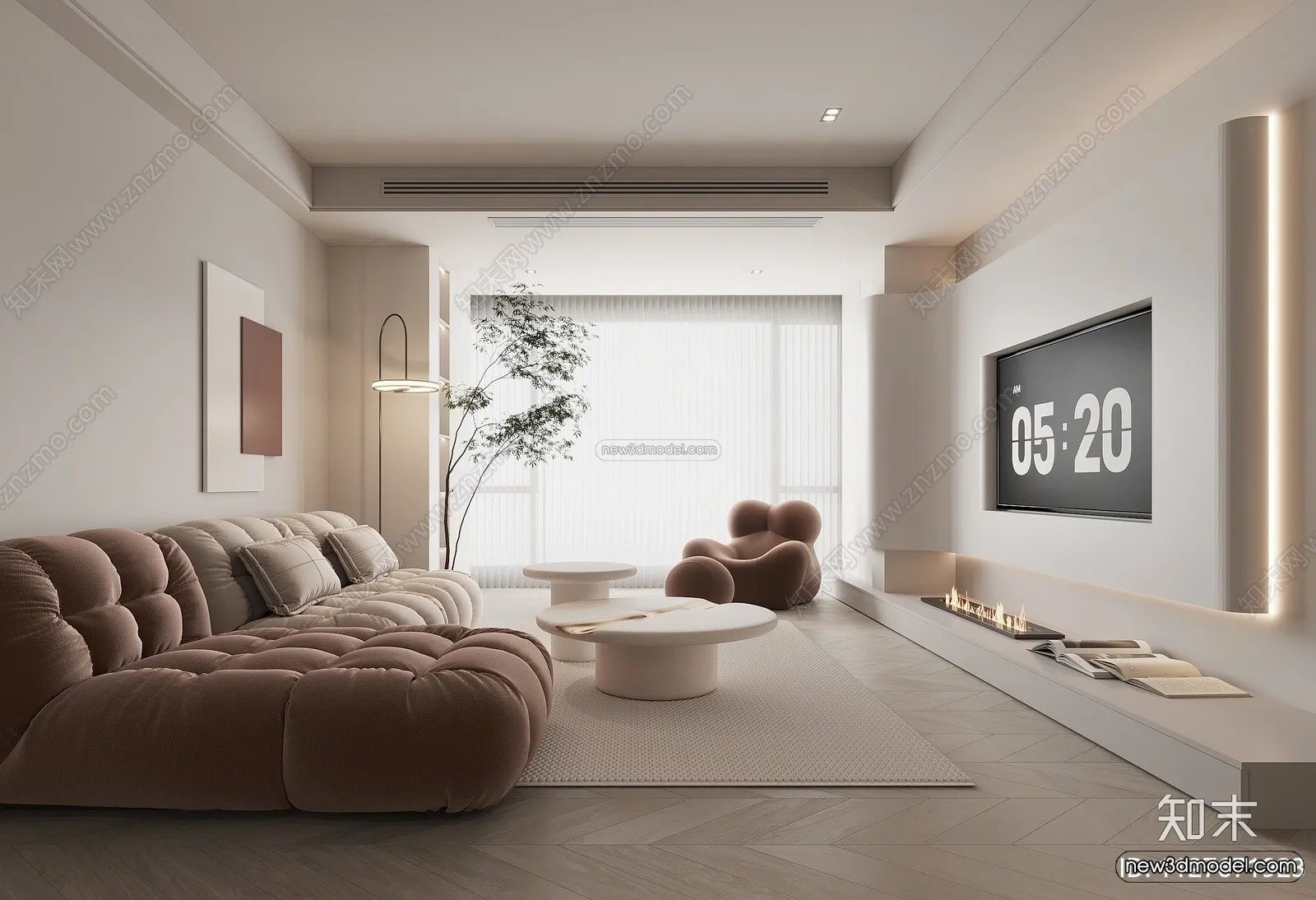 Minimalist Style Interior 3D Blocks – Living Room 3D Model – 055 – VRAY