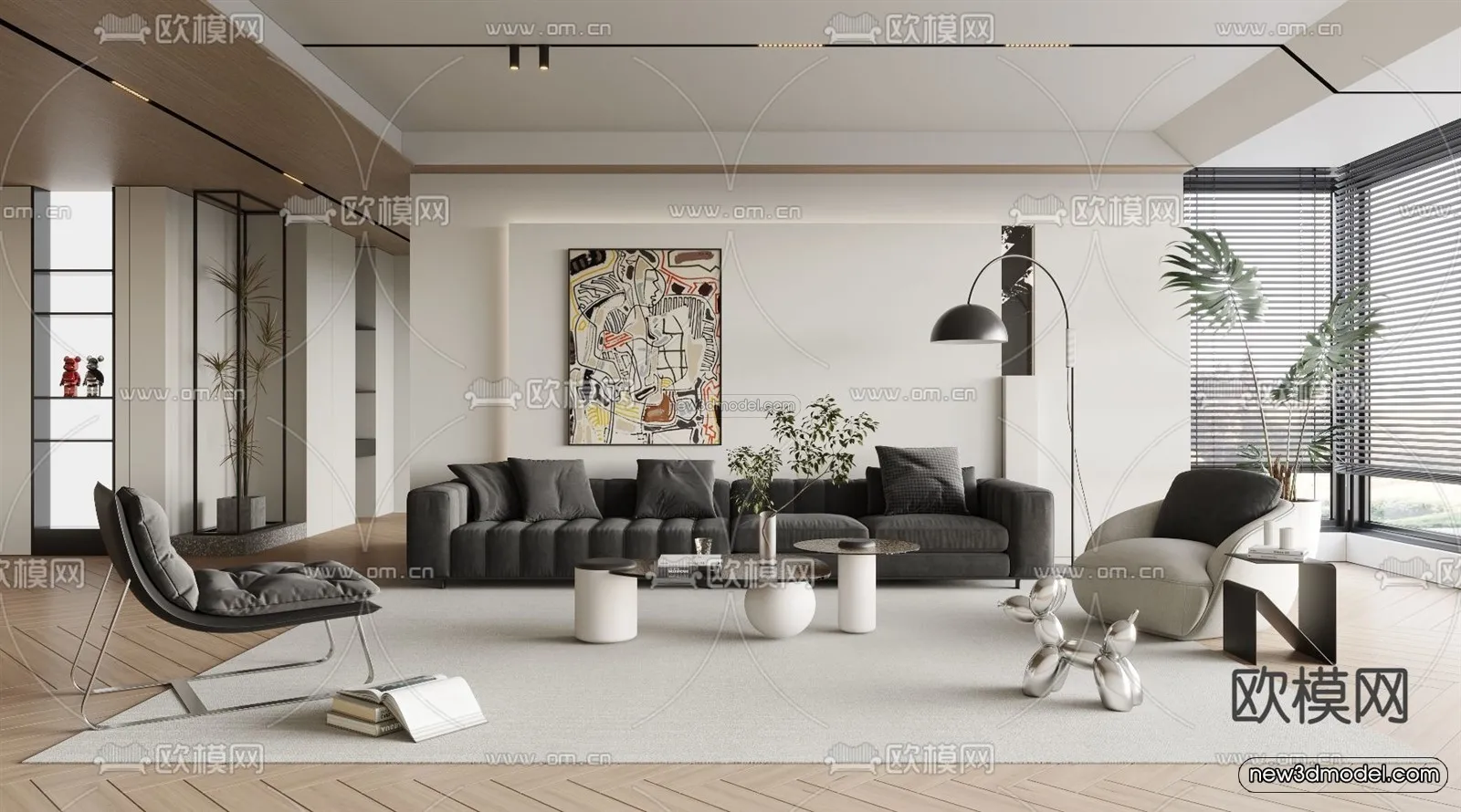 Minimalist Style Interior 3D Blocks – Living Room 3D Model – 057 – VRAY