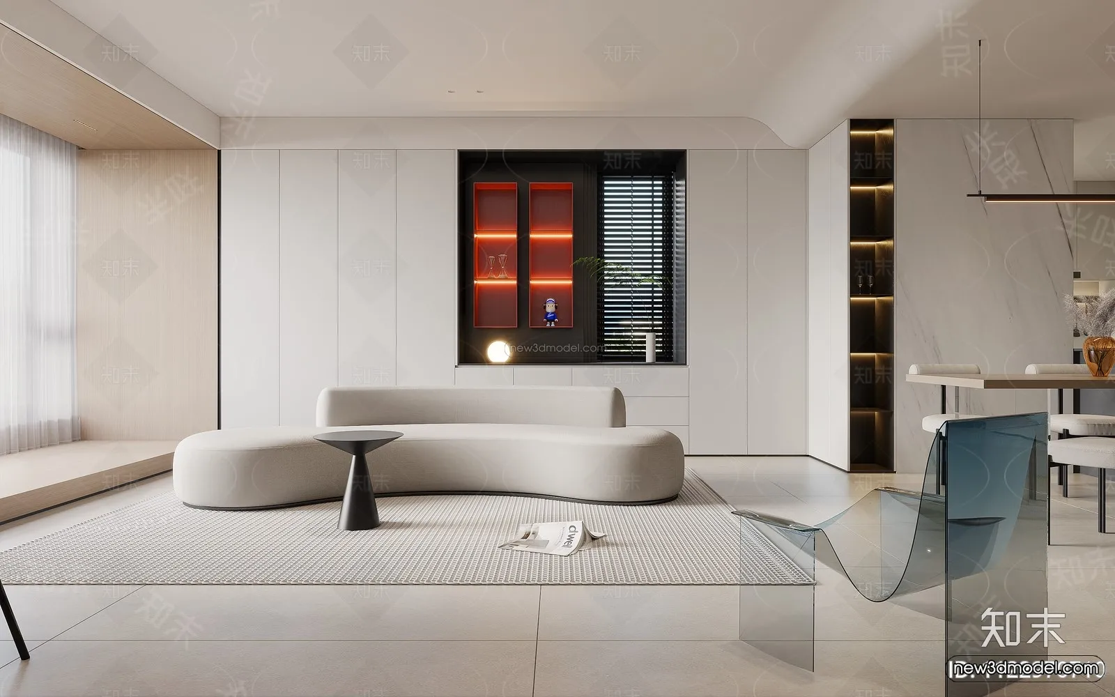 Minimalist Style Interior 3D Blocks – Living Room 3D Model – 058 – VRAY