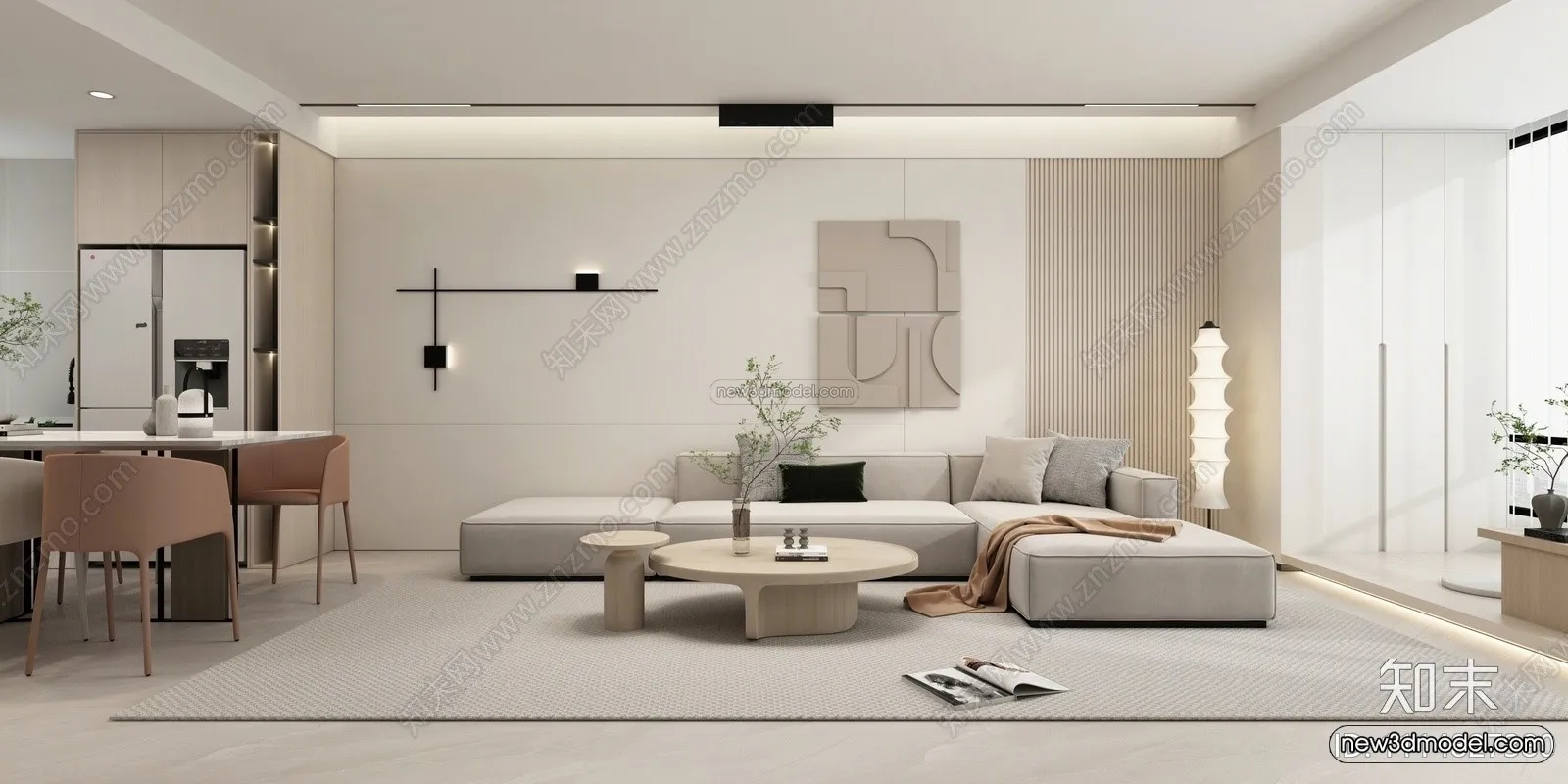 Minimalist Style Interior 3D Blocks – Living Room 3D Model – 059 – VRAY
