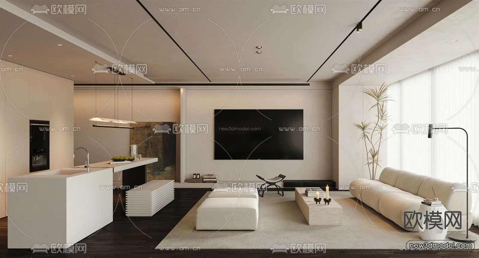 Minimalist Style Interior 3D Blocks – Living Room 3D Model – 060 – VRAY