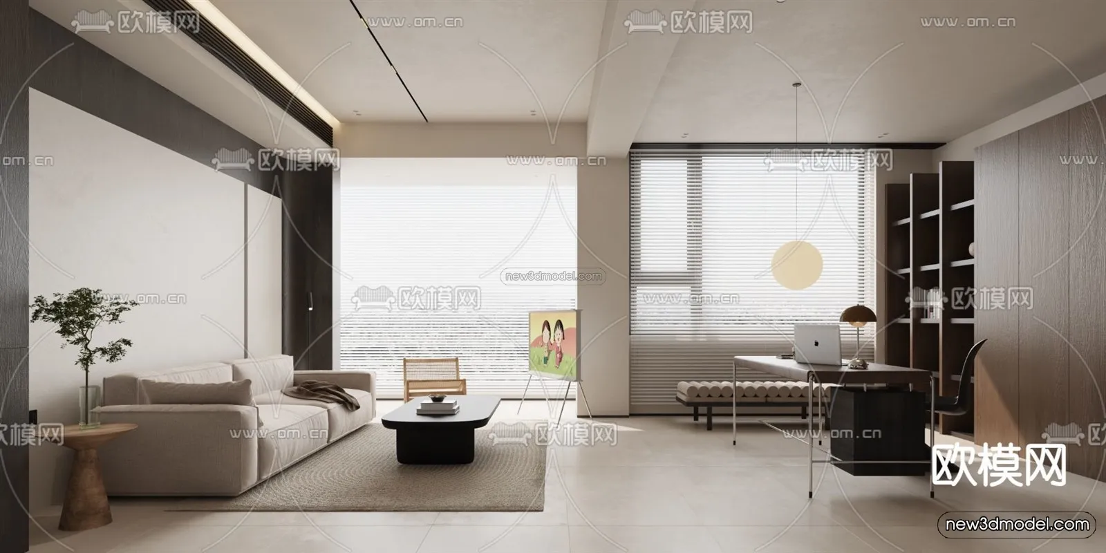 Minimalist Style Interior 3D Blocks – Living Room 3D Model – 061 – VRAY