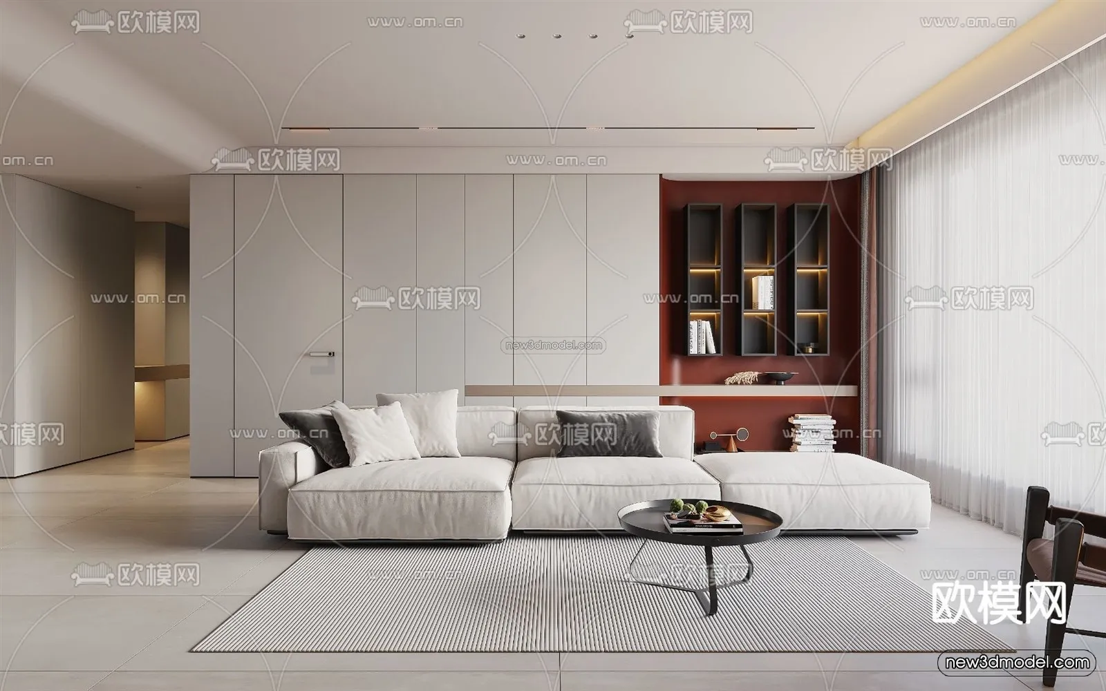 Minimalist Style Interior 3D Blocks – Living Room 3D Model – 062 – VRAY