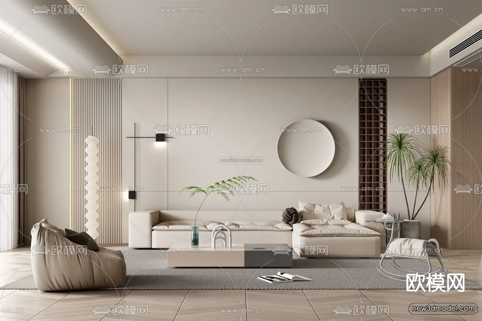 Minimalist Style Interior 3D Blocks – Living Room 3D Model – 063 – VRAY