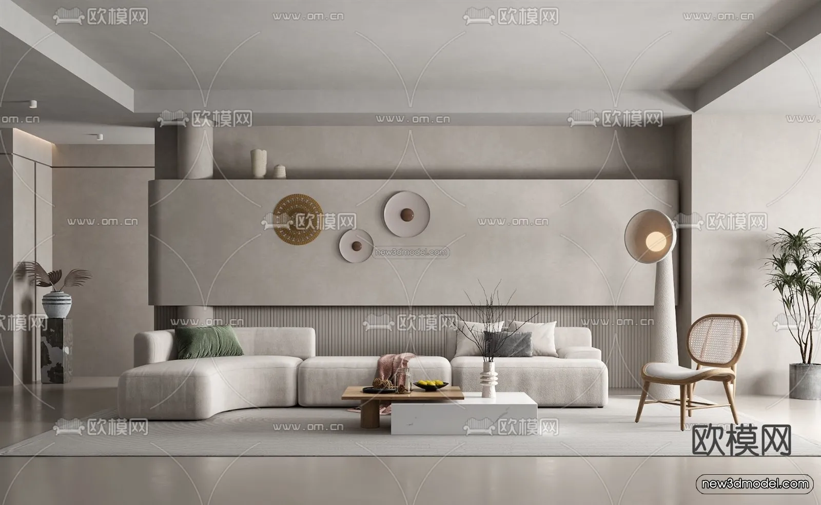 Minimalist Style Interior 3D Blocks – Living Room 3D Model – 064 – VRAY