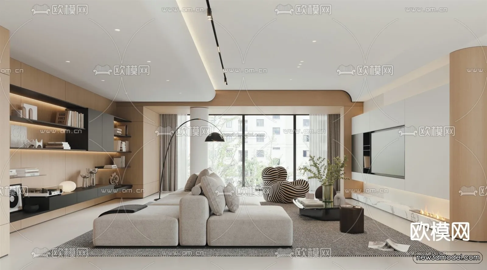 Minimalist Style Interior 3D Blocks – Living Room 3D Model – 065 – VRAY