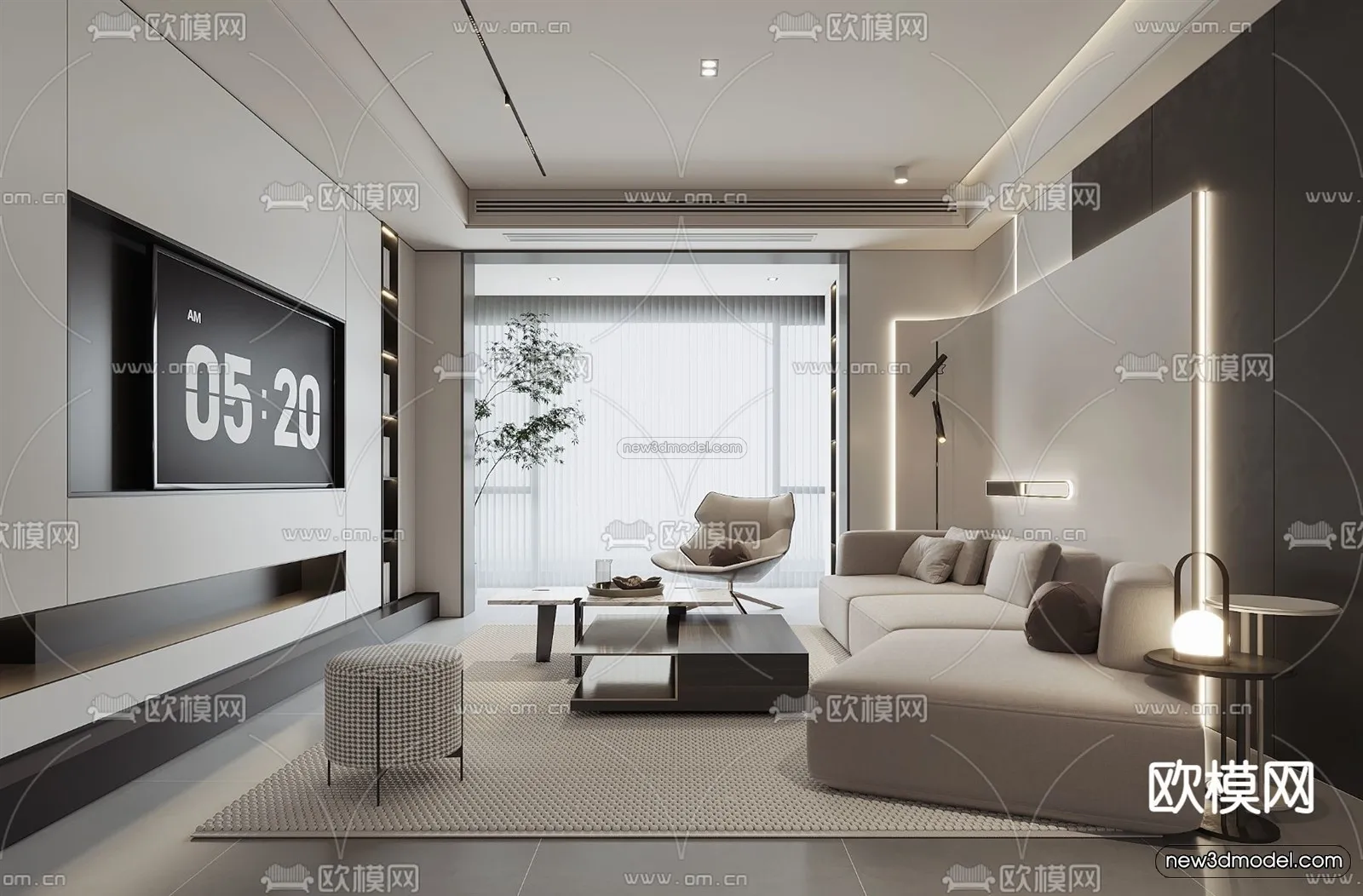 Minimalist Style Interior 3D Blocks – Living Room 3D Model – 066 – VRAY