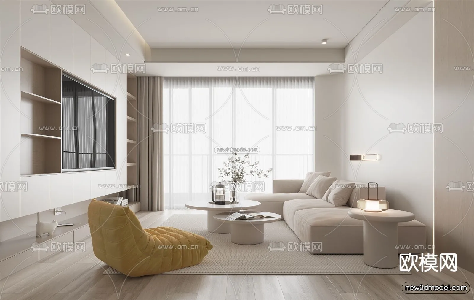 Minimalist Style Interior 3D Blocks – Living Room 3D Model – 067 – VRAY