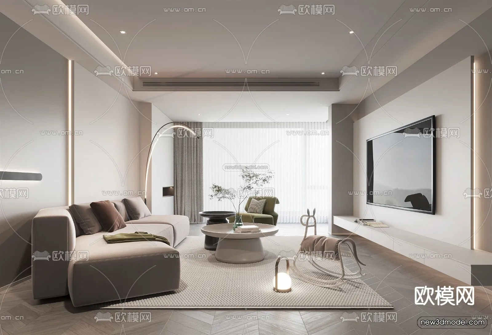 Minimalist Style Interior 3D Blocks – Living Room 3D Model – 068 – VRAY