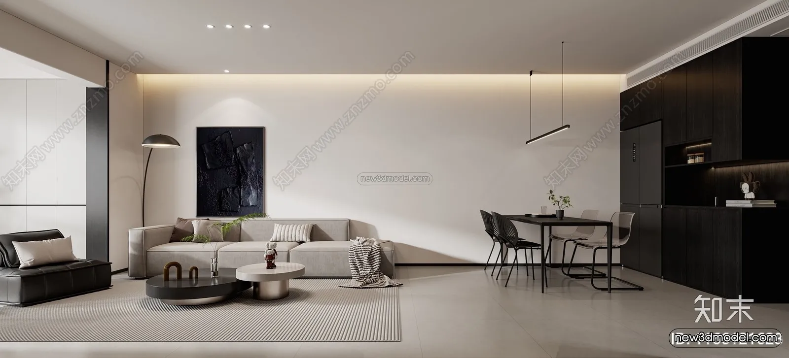 Minimalist Style Interior 3D Blocks – Living Room 3D Model – 071 – VRAY