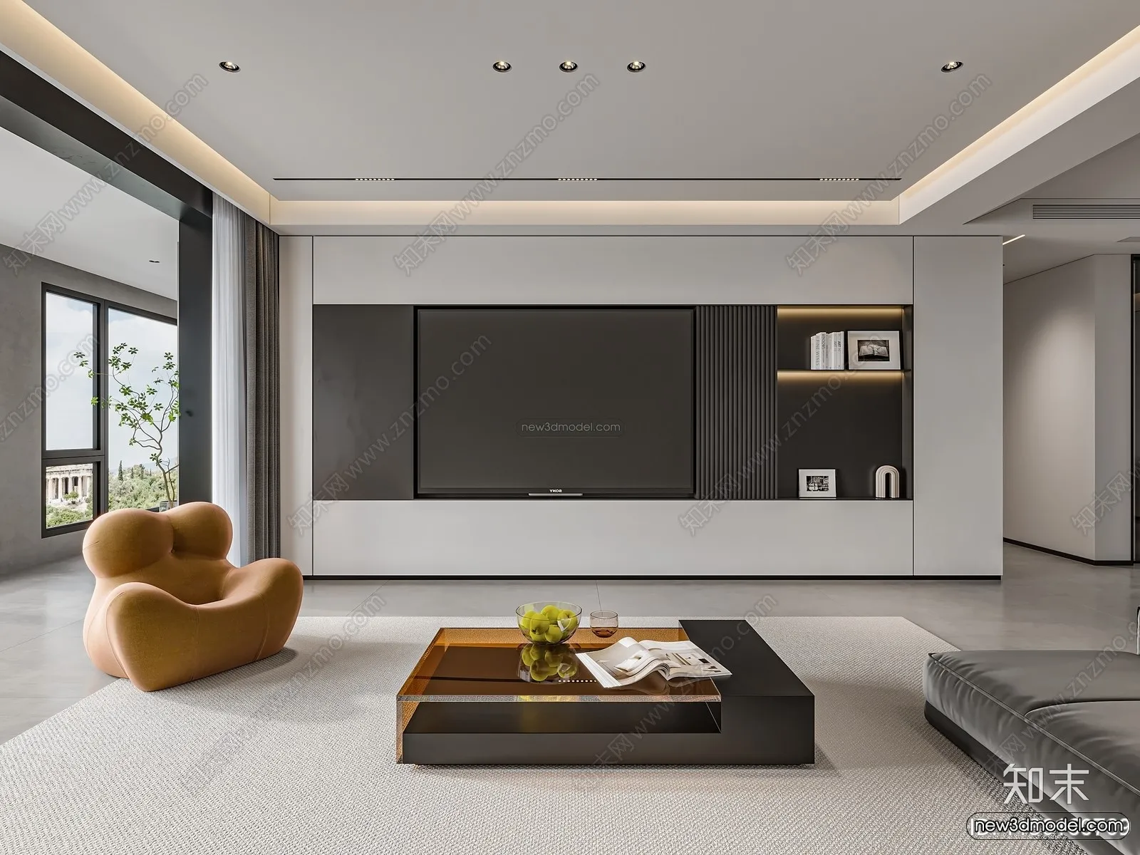 Minimalist Style Interior 3D Blocks – Living Room 3D Model – 074 – VRAY