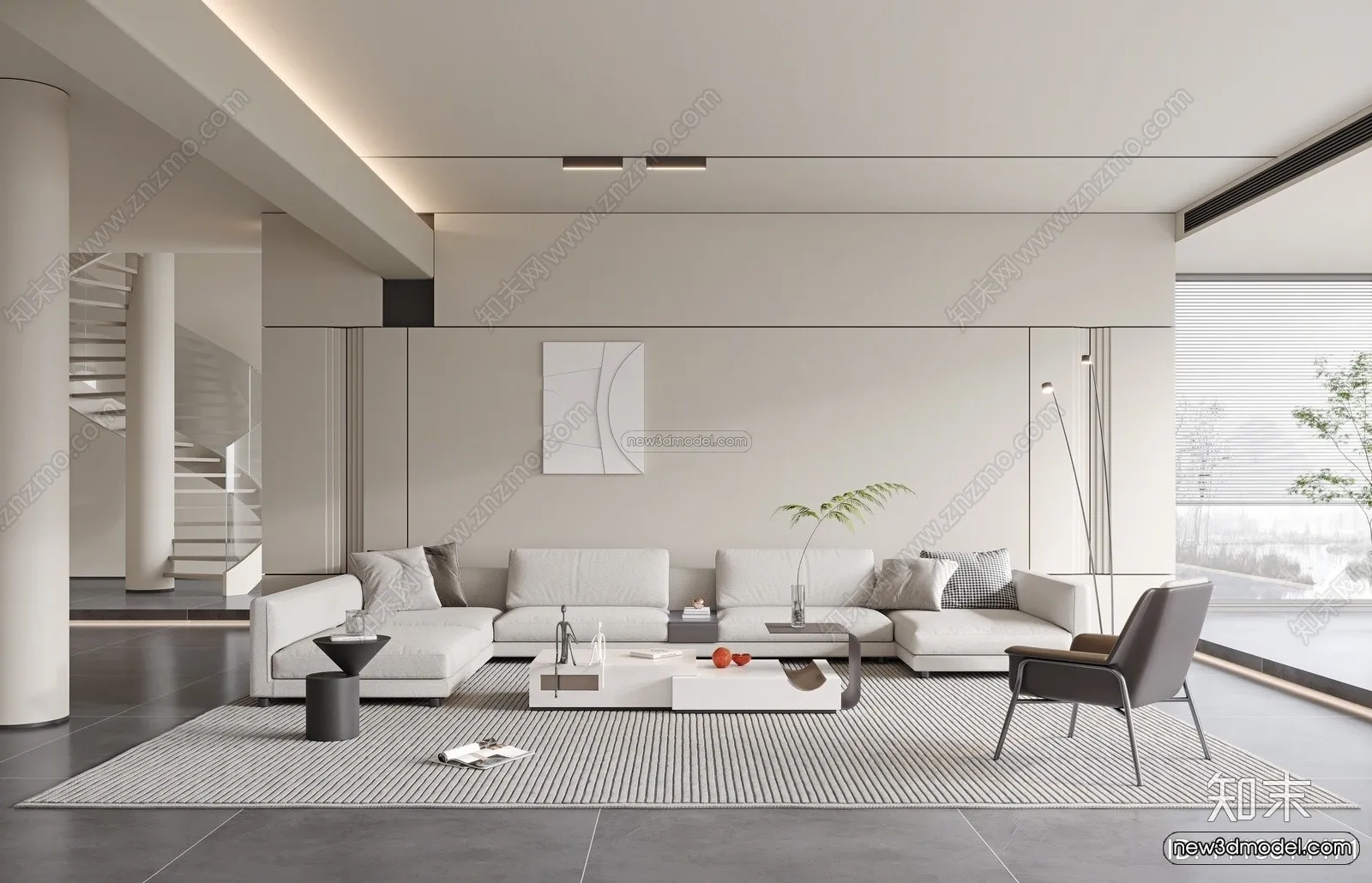 Minimalist Style Interior 3D Blocks – Living Room 3D Model – 077 – VRAY