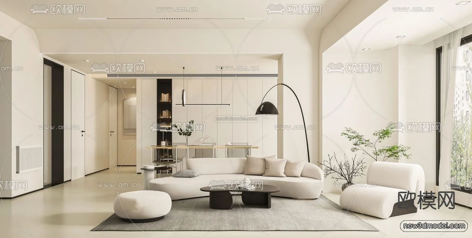 Minimalist Style Interior 3D Blocks – Living Room 3D Model – 078 – VRAY