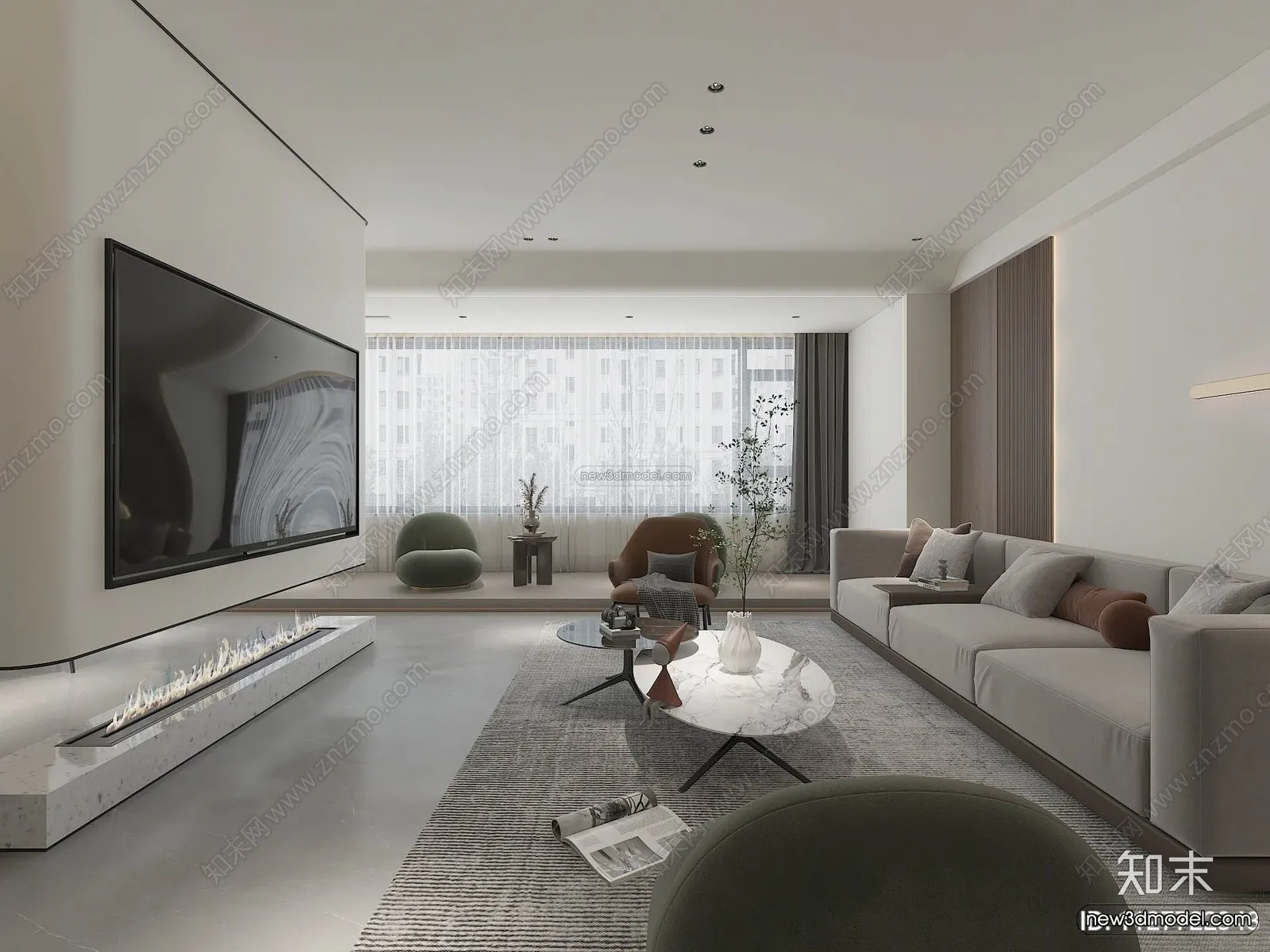 Minimalist Style Interior 3D Blocks – Living Room 3D Model – 079 – VRAY