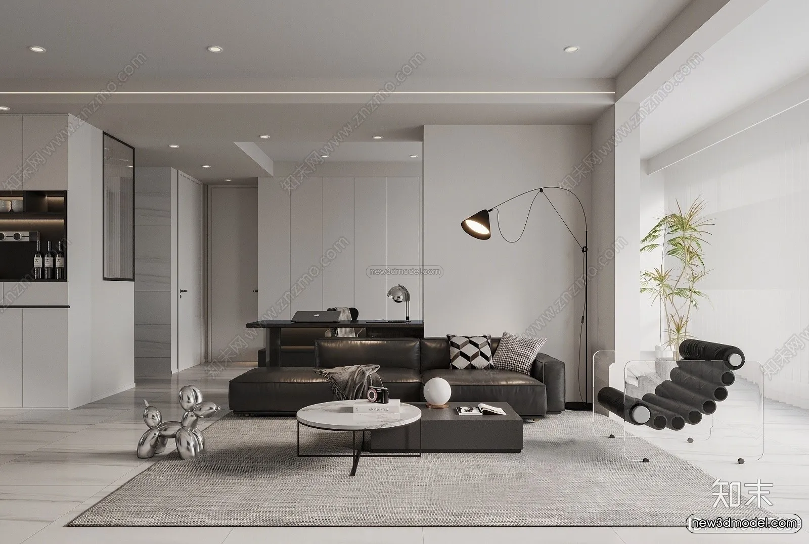 Minimalist Style Interior 3D Blocks – Living Room 3D Model – 080 – VRAY