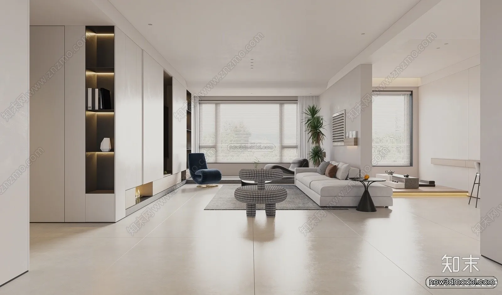 Minimalist Style Interior 3D Blocks – Living Room 3D Model – 081 – VRAY