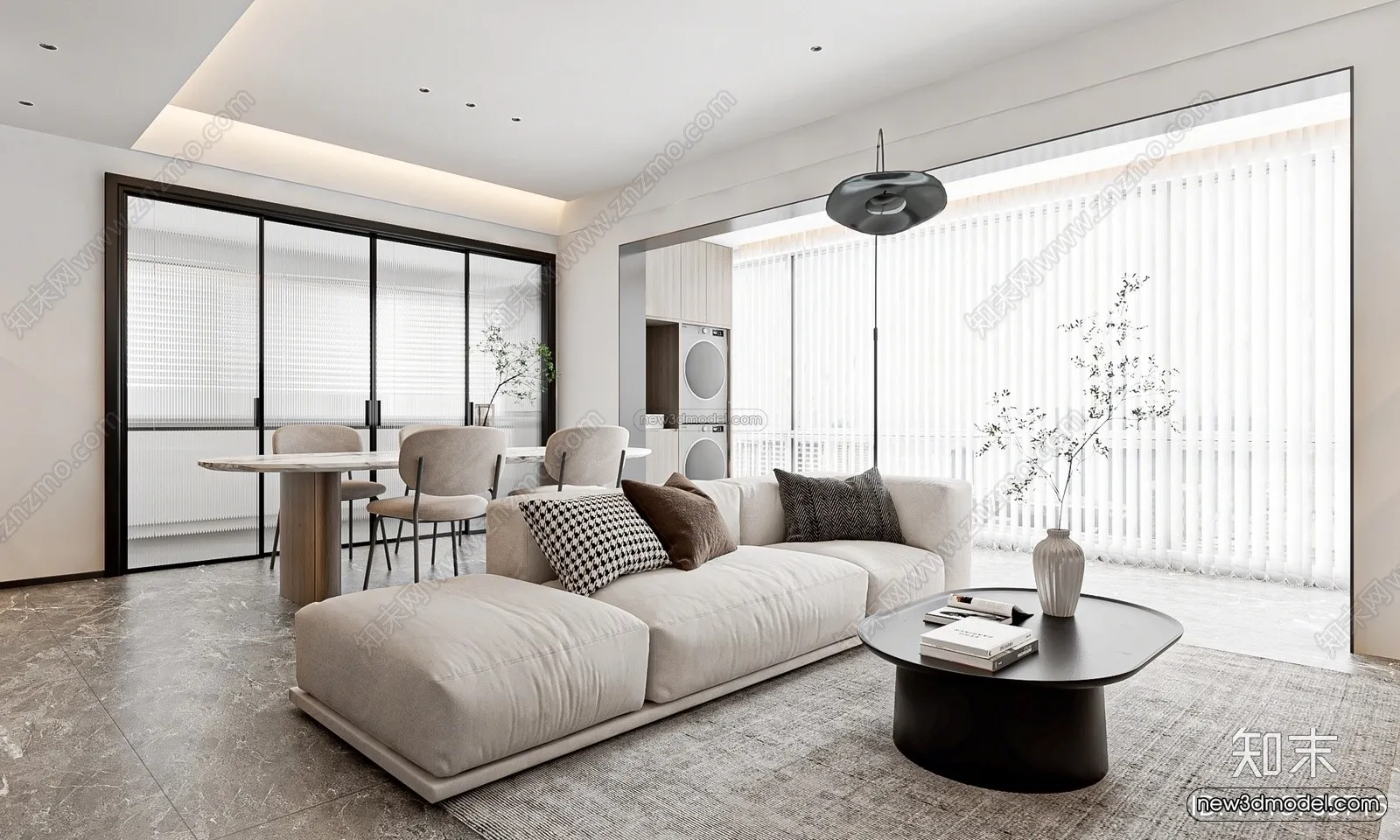 Minimalist Style Interior 3D Blocks – Living Room 3D Model – 082 – VRAY