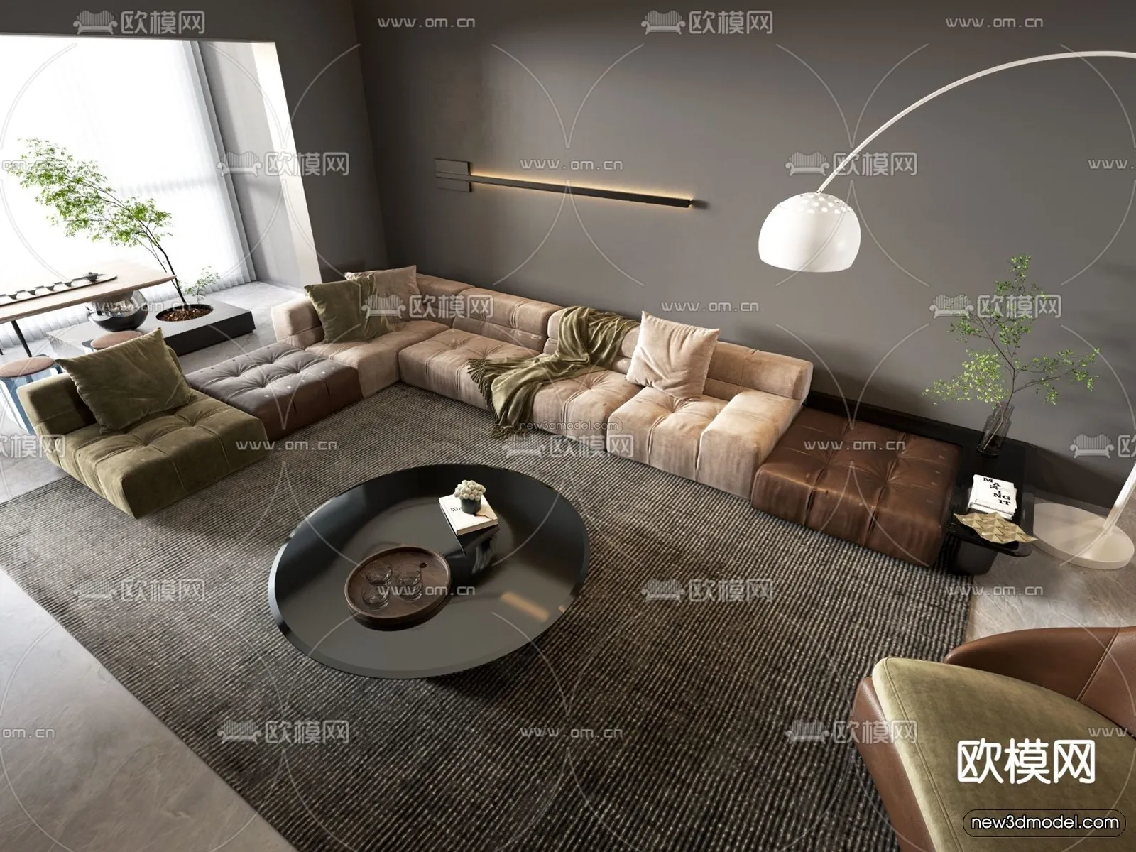 Minimalist Style Interior 3D Blocks – Living Room 3D Model – 083 – VRAY