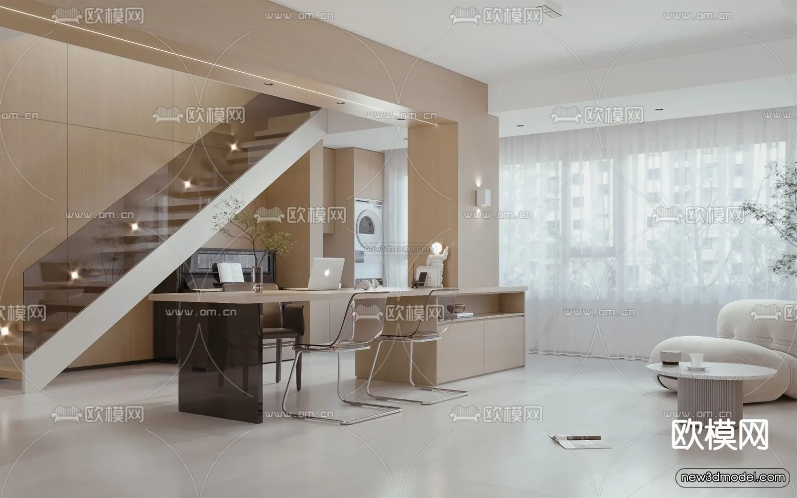 Minimalist Style Interior 3D Blocks – Living Room 3D Model – 084 – VRAY