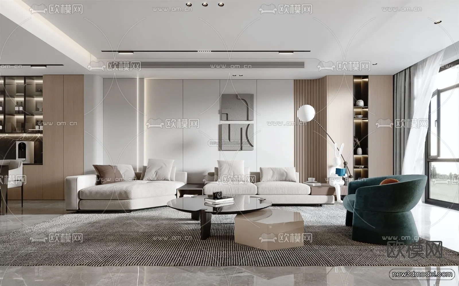 Minimalist Style Interior 3D Blocks – Living Room 3D Model – 088 – VRAY