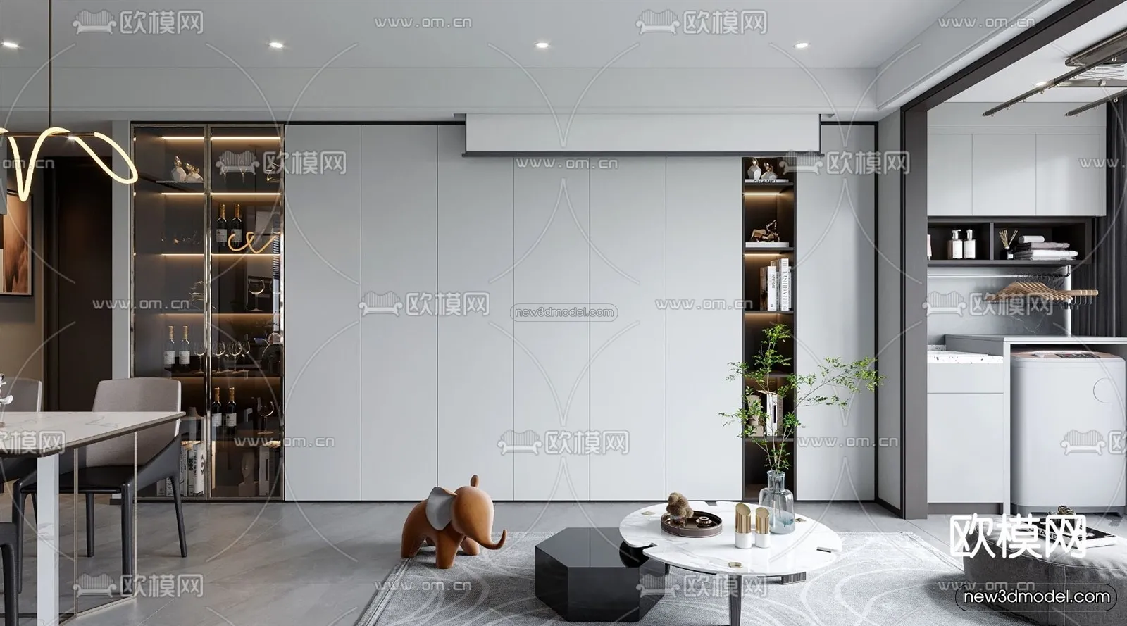 Minimalist Style Interior 3D Blocks – Living Room 3D Model – 090 – VRAY