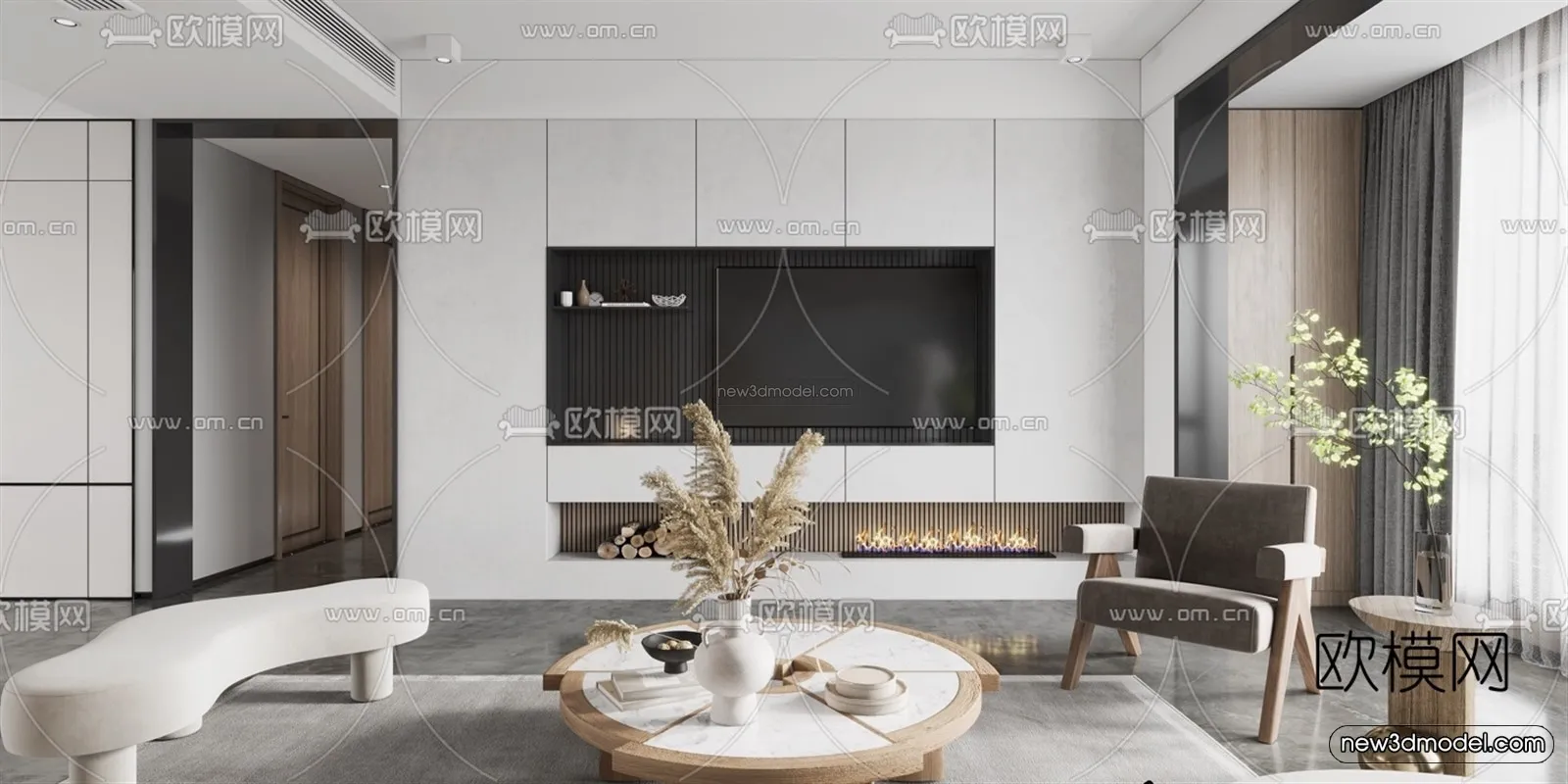 Minimalist Style Interior 3D Blocks – Living Room 3D Model – 091 – VRAY