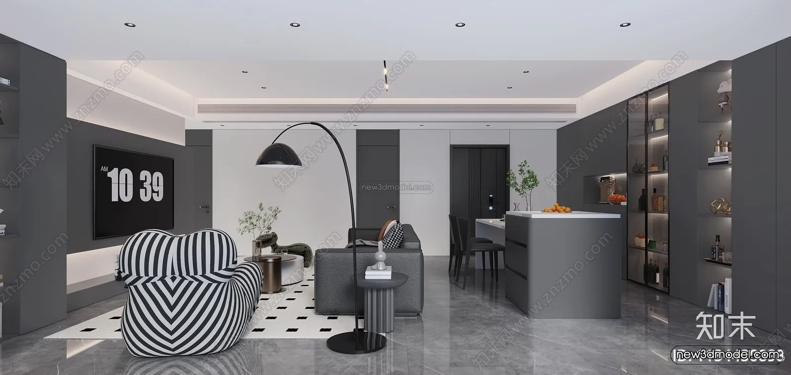 Minimalist Style Interior 3D Blocks – Living Room 3D Model – 095 – VRAY