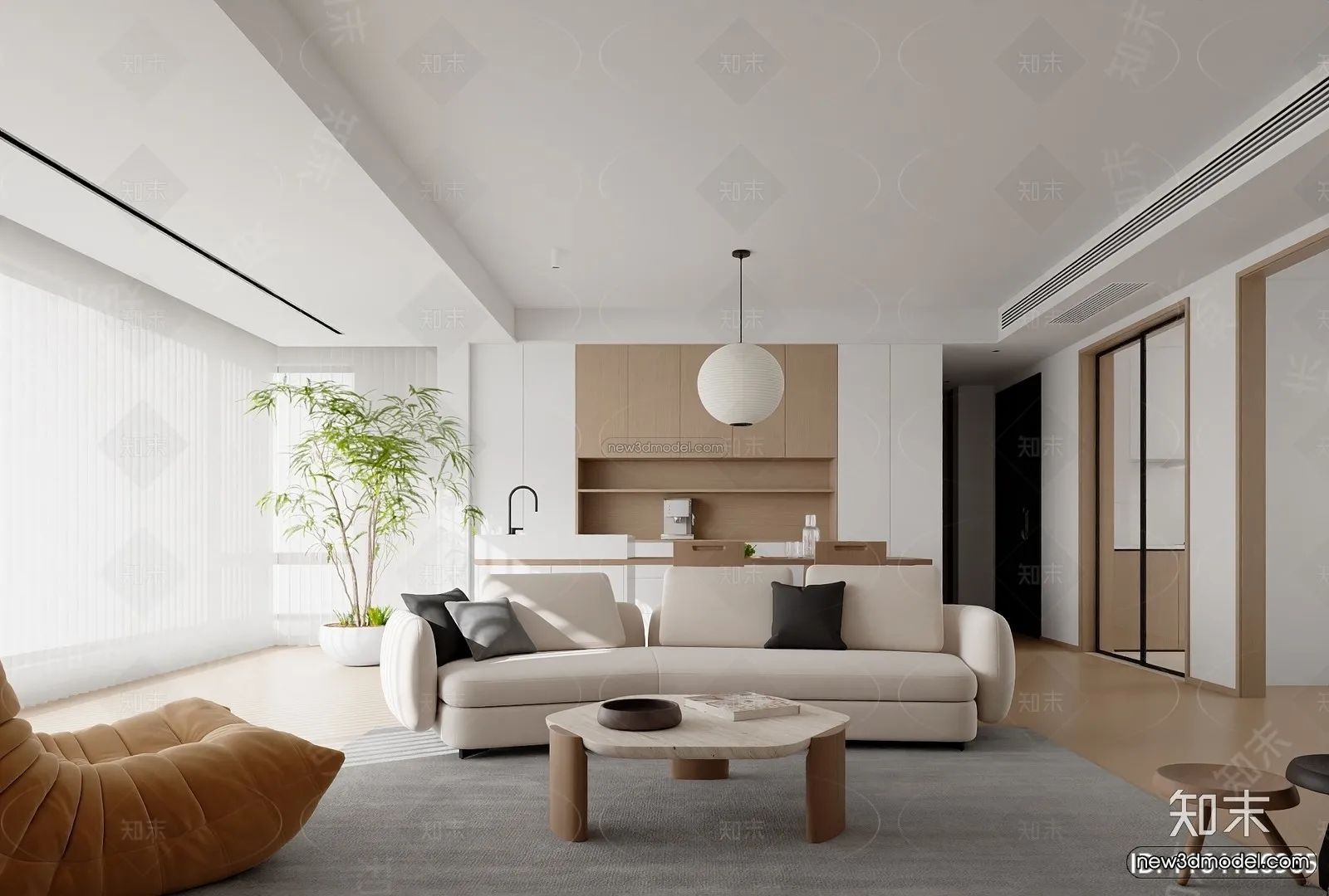 Minimalist Style Interior 3D Blocks – Living Room 3D Model – 096 – VRAY