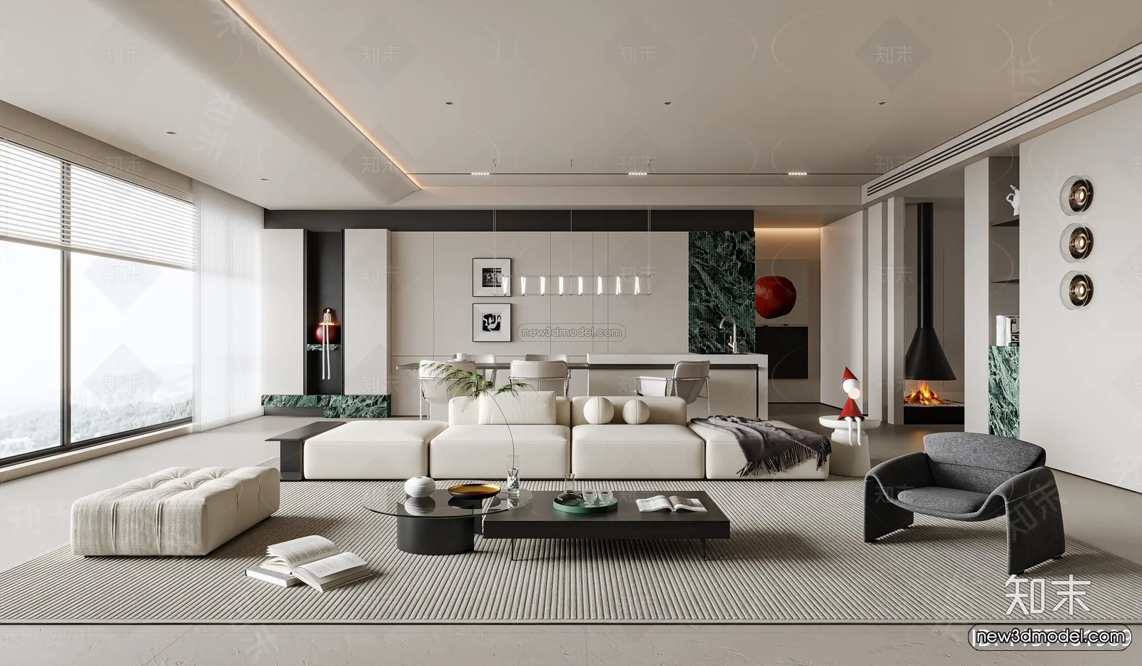 Minimalist Style Interior 3D Blocks – Living Room 3D Model – 097 – VRAY