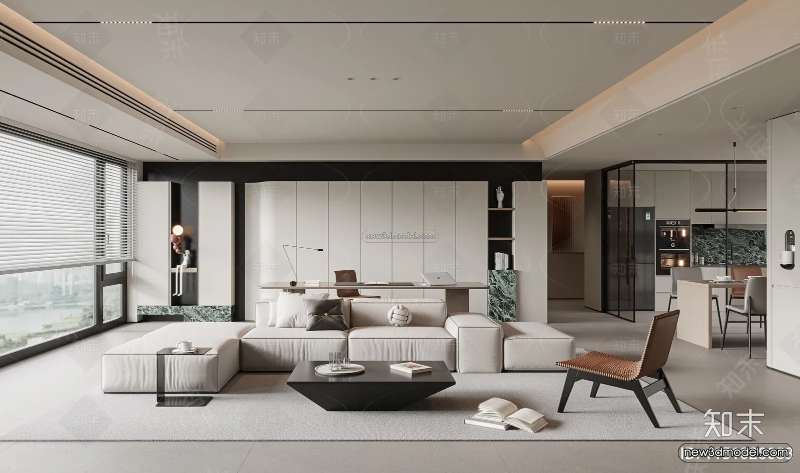 Minimalist Style Interior 3D Blocks – Living Room 3D Model – 098 – VRAY