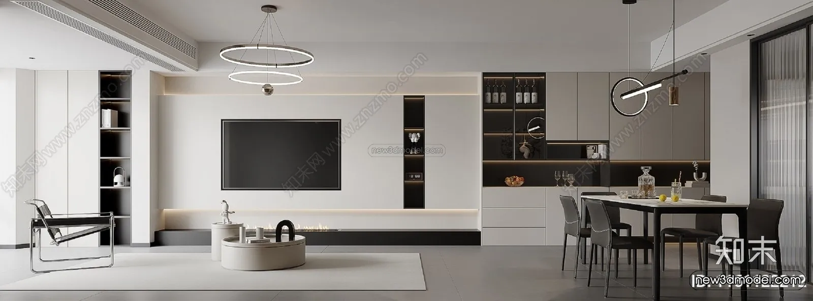 Minimalist Style Interior 3D Blocks – Living Room 3D Model – 099 – CORONA